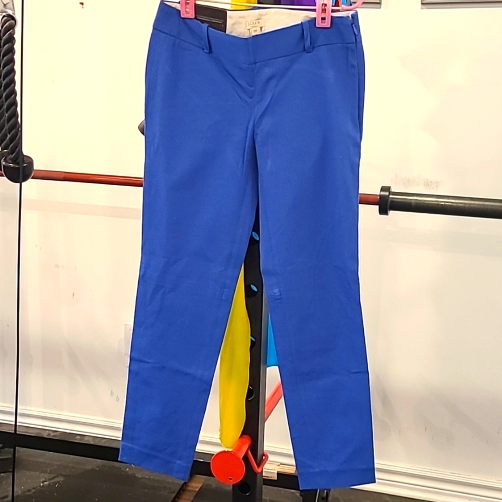 J. CREW Winnie Pant Cobalt Royal Blue Slim Straight Leg Size 00